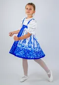 Русский народный сарафан для девочки Гжель расписная (рост 116-134 / Готовое изделие)