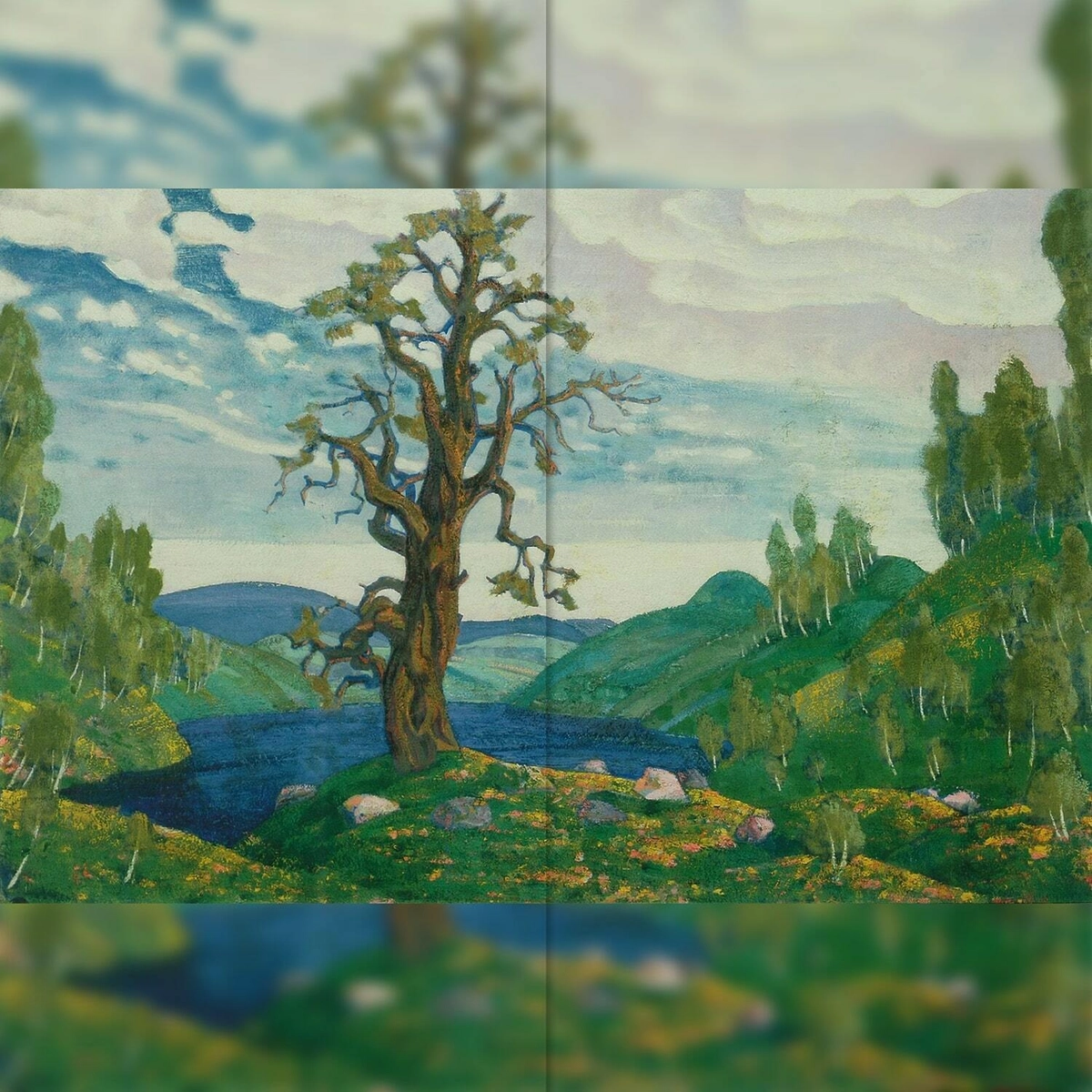 Репродукция картины Н.К. Рерих "Поцелуй земле"  Декорация / Занавес сцены (3м*3м / ГОТОВЫЙ занавес)