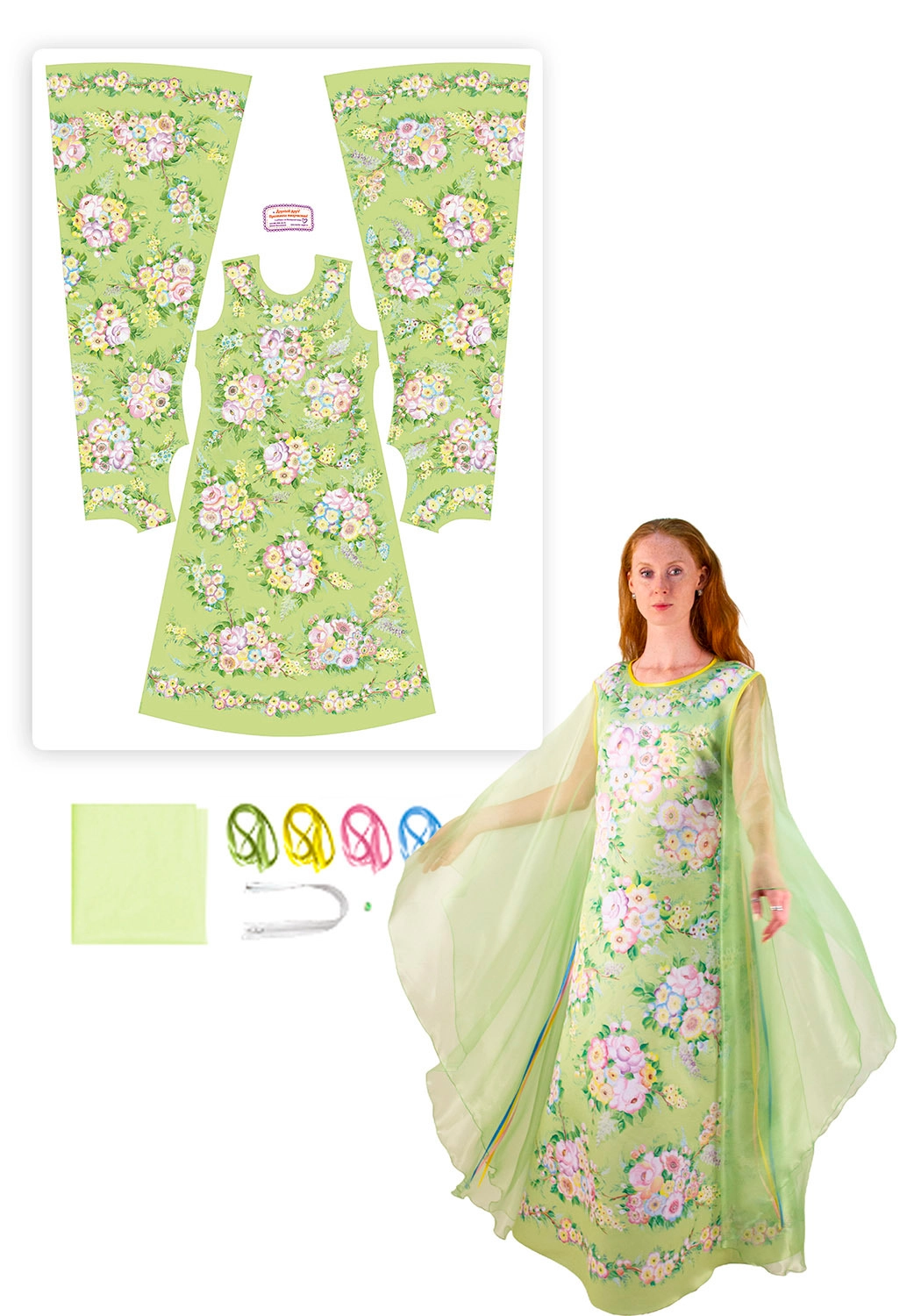 Платье Весна для взрослого Капель Жостово (170 / 46- 54 / Готовое изделие)