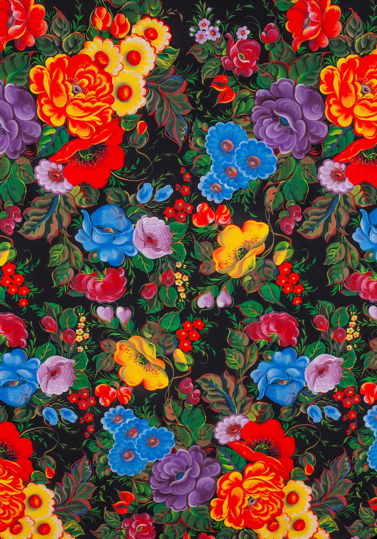 Ткань с Росписью Жостово (Креп-сатин)