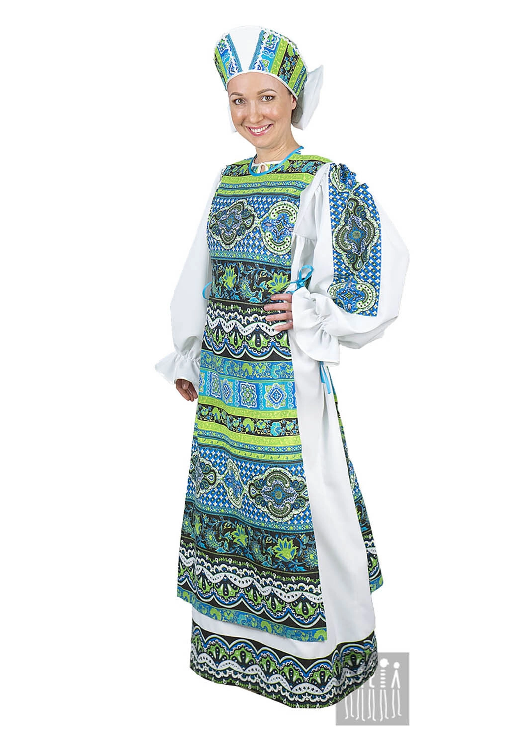 Русский народный женский костюм Русская Сказочница (рост 170 / размер 50-58 / зеленый)