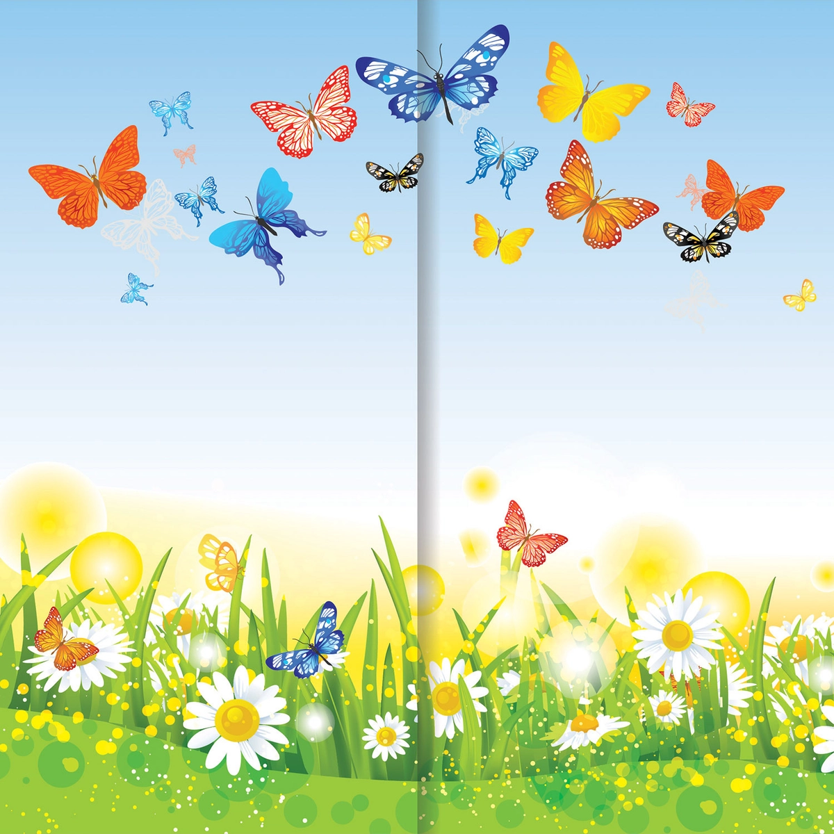 Ромашки с бабочками - Декорация / Занавес сцены (3м*3м / Набор для шитья)