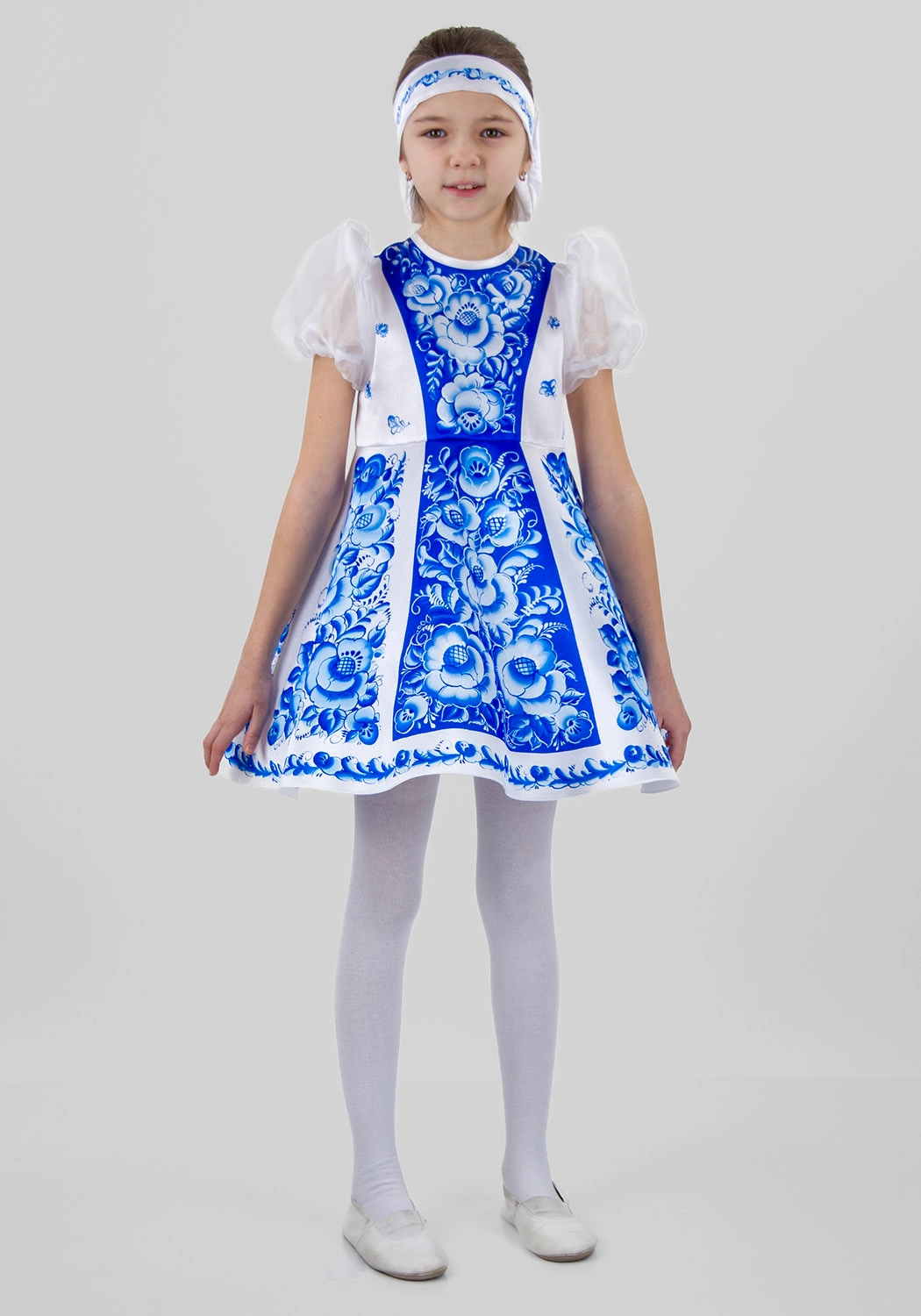 Гжельская роза костюм для девочки (рост 122-128 / Готовое изделие)