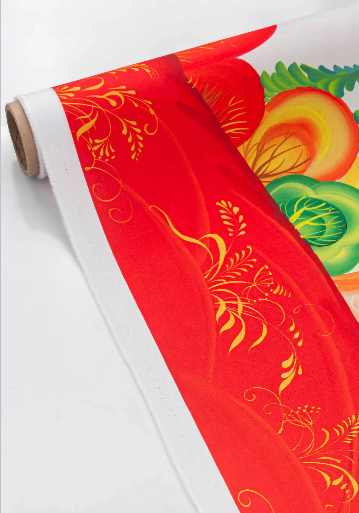 Ткань Свободно-кистевая осенняя тематика с рябиной (Креп-сатин)