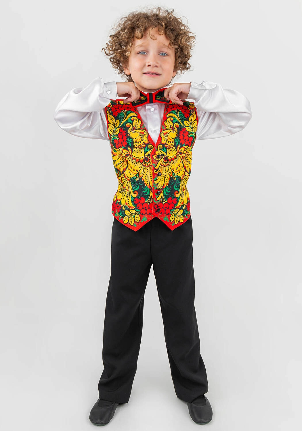 Жилет народный Хохлома для детей (рост 116-134 / Готовое изделие)