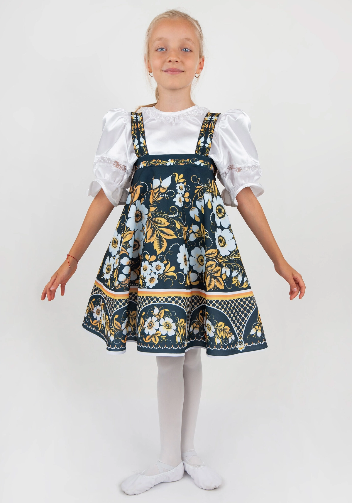 Петербургская роспись расписной сарафан для девочки (рост 116-134 / Готовое изделие)