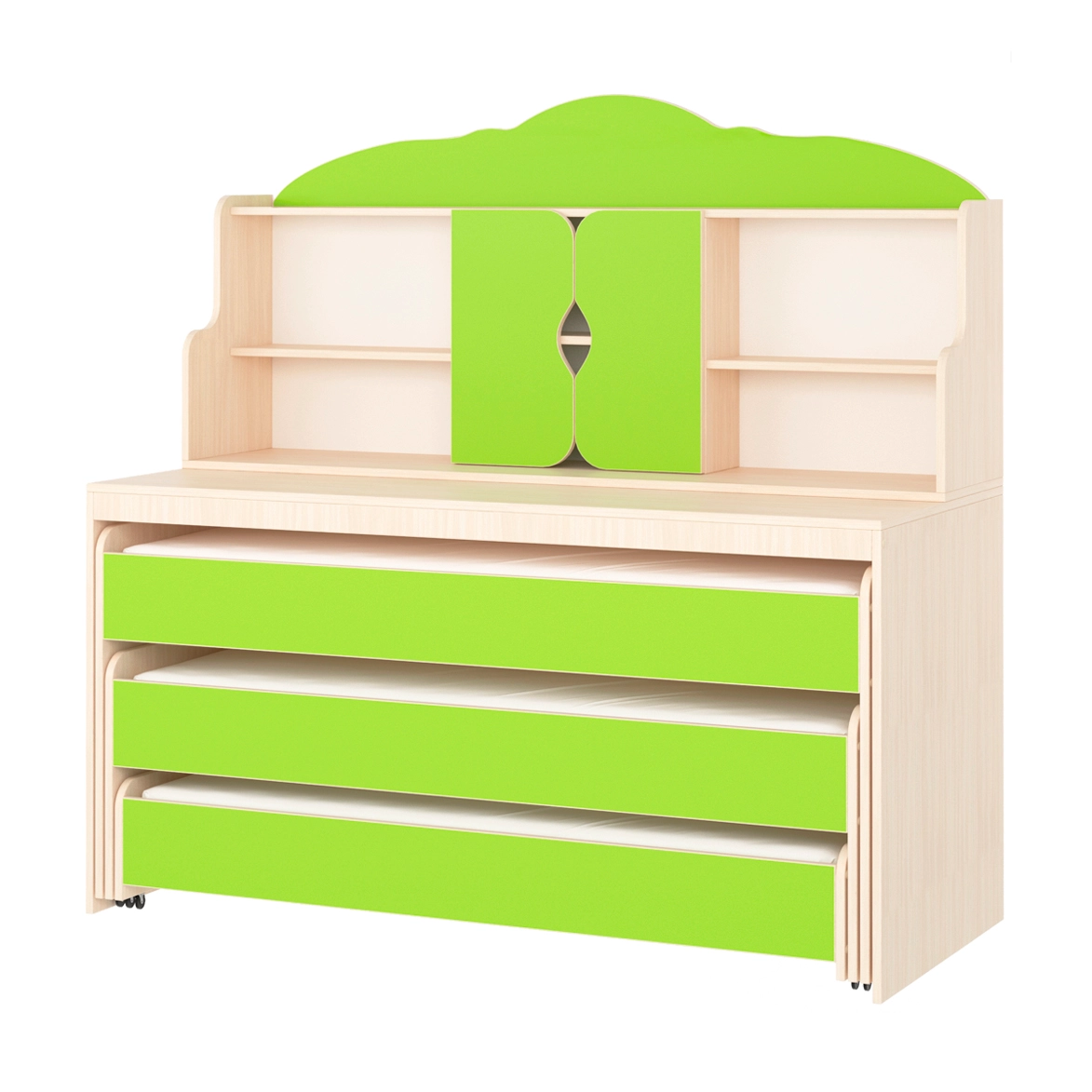 Кровать-тумба с надстройкой трехъярусная выкатная