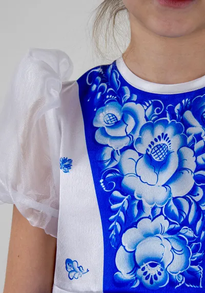 Гжельская роза костюм для девочки (рост 122-128 / Готовое изделие)