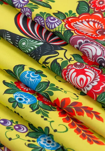 Ткань Городецкая роспись (Шифон)
