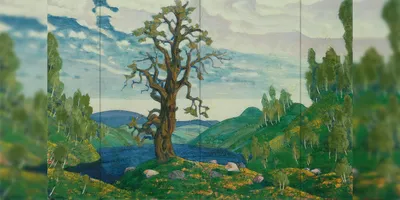 Репродукция картины Н.К. Рерих "Поцелуй земле"  Декорация / Занавес сцены (3м*3м / ГОТОВЫЙ занавес)