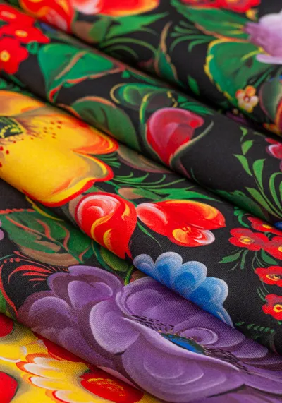 Ткань с Росписью Жостово (Креп-сатин)