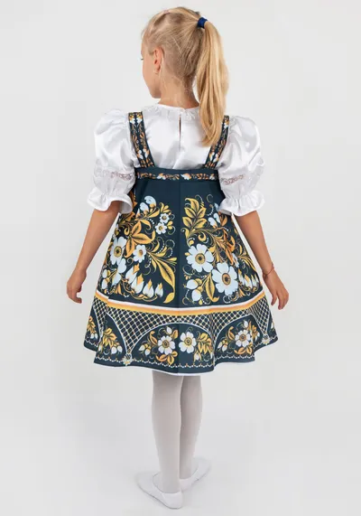 Петербургская роспись расписной сарафан для девочки (рост 116-134 / Готовое изделие)