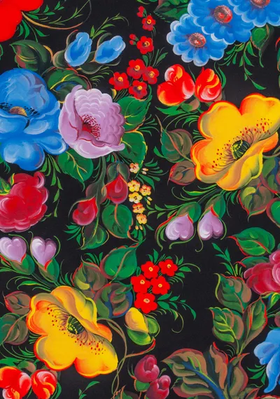 Ткань с Росписью Жостово (Креп-сатин)