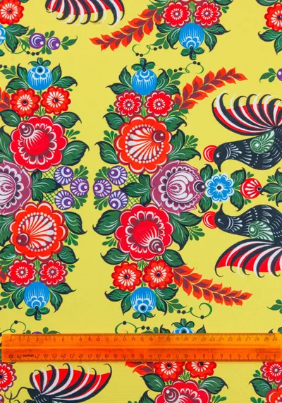 Ткань Городецкая роспись (Шифон)