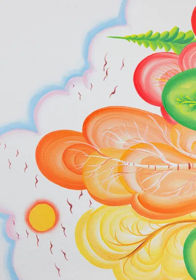 Ткань Свободно-кистевая осенняя тематика (Креп-сатин)