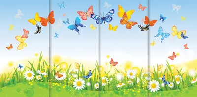 Ромашки с бабочками - Декорация / Занавес сцены (3м*3м / Набор для шитья)