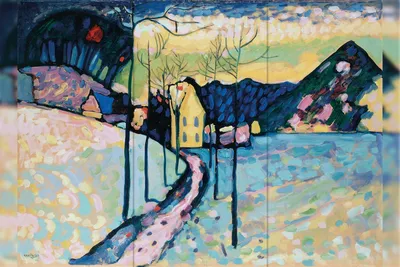 Репродукция картины В.В. Кандинский "Зимний пейзаж"  Декорация / Занавес сцены (3м*3м / ГОТОВЫЙ занавес)